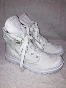 Scarpe Palladium L'Originale Baggy bianche stringate tacco grosso tela M 7 W 8,5 - Foto 1 di 9