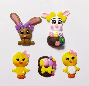 5 pc Clay Bow Center Handmade Air Dry Porcelain Flatback Easter Mix lot - Picture 1 of 1