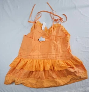 Anthropologie X Mare Mare Cami Top Women Large Orange Ruffle Eyelet Lace L NEW - Picture 1 of 15