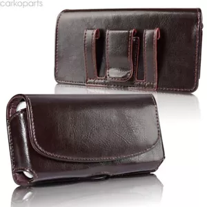 Universal Large Horizontal Phone Case Real Leather Pouch Holster Belt Clip Bag - Picture 1 of 10