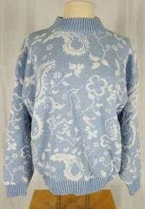 Kawaii Fairy Kei Vintage Suéter Pastel Azul Blanco Brillo Metálico Años 80 Floral - Imagen 1 de 10