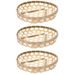 3PCS Rattan Bread Basket Small Wicker Baskets Snack Storage Tray - Picture 1 of 12