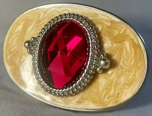 ENAMEL W/ LARGE RED STONE BELT BUCKLE - Picture 1 of 17