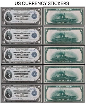 $2 Two Dollar 1918 Federal Reserve Bank Note (US CURRENCY STICKERS) (Lot Of 5) - Image 1 of 4