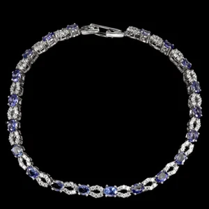 Summer 925 Silver Bracelet Oval Tanzanite Natural Gemstone Jewelry 7 - Picture 1 of 13