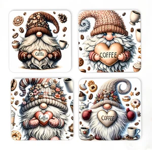 Set of 4 Coasters, Gnome Coasters, Gonk coasters, Coffee Lovers, Cute Coasters - Picture 1 of 3
