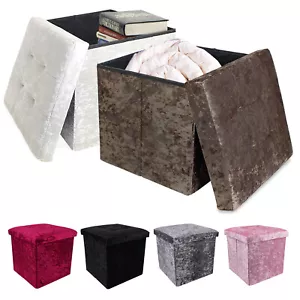 Crushed Velvet Ottoman Foot Stool Storage Box Furniture Seat Rest Cube Foldable - Picture 1 of 7