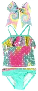 Mermaid Swimwear Girls X-Small 4-5 Two Piece Swim Suit Top Bottom + Bow - Picture 1 of 5
