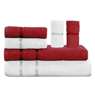 Cotton Bath and Hand Towel Set 450 GSM Scarlet Red and Milky Whi Set of 6 Piece - image 1 of 4