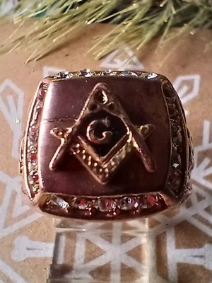 Anel G masculino vintage tamanho 9-10 maçons tom dourado frete grátis joias da moda - Imagem 1 de 4