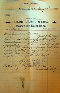 Jacob Wilber & Son Wagon & Paint Shop Billhead Oneonta NY 20 de mayo de 1898 - Imagen 1 de 1