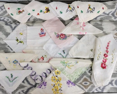 批量 17 件 复古 女士刺绣 Hanhies Hanky — 第 1/4 张图片