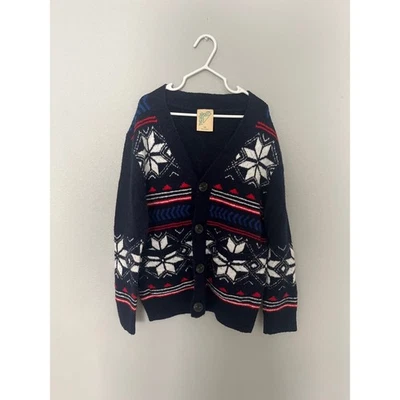 Cárdigan Suéter Tejido Isla Justa Copo de Nieve Azul Marino Niños Talla S 8 Foto 1 de 4