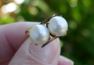 Anillo vintage de oro amarillo de 14k y perlas de 7,8 mm - tamaño 6,75 / 3,4 gramos Foto 1 de 4