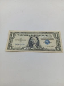 SERIES 1957 B BLUE SEAL ONE DOLLAR SILVER CERTIFICATE NOTE SER # W 48457058 A - Picture 1 of 8