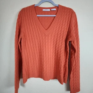 Neiman Marcus Damen 100% Kaschmir Pullover Medium Orange Zopfmuster Preppy - Bild 1 von 5