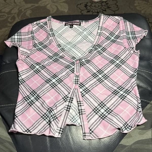 Almost Famous Plaid Stretch Button Up Y2K Crop Top L - Picture 1 of 10