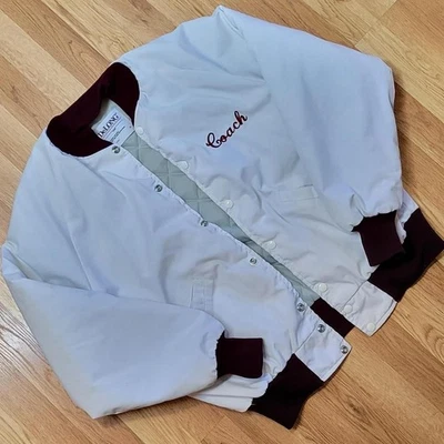 Chaqueta universitaria DeLong vintage años 90.  Blanco y Borgoña Hecho en EE. UU. Talla M Foto 1 de 4