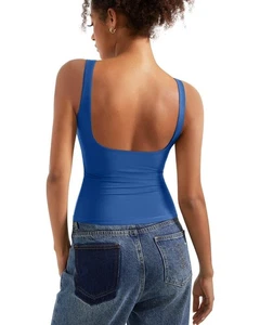 SUUKSESS Rückenfreies Y2K Tank Top mit integriertem BH Blau Small U-Boot Ausschnitt Shirt - Bild 1 von 3