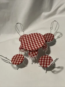 Dollhouse Red White Bistro Deli Table & Chair Set Cafe Parlor Shop Metal - Picture 1 of 10
