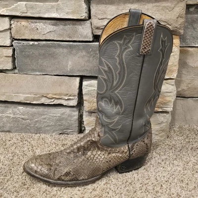 Botas de Vaquero Dan Post De Colección Para Hombres 10 Gris Pitón Piel de Serpiente Exóticas Hechas en EE. UU. Foto 1 de 4