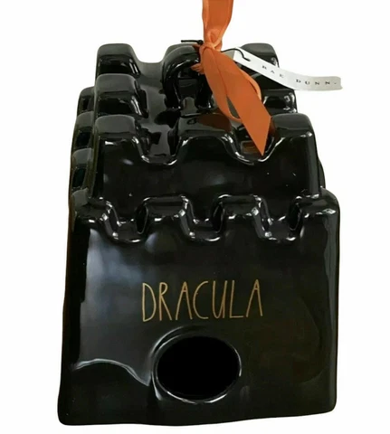 New in Box Rae Dunn High Gloss Black Dracula Castle Birdhouse 8" x 7" x 6" Cover