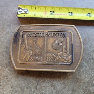 Vintage Western Union Solid Brass Belt Buckle 1851 To 1976 3.5” To 2.5” - Picture 1 of 4