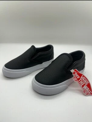 Vans Niños Pequeños Vans Negro Cuero Perf Clásico Zapatos Sin Cordones Parte Superior Baja Talla 6.5 Foto 1 de 4