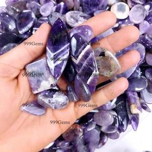 20 Pcs Wholesale Natural Chevron Purple Amethyst Flat Back Gemstone Lot 30-60 mm - Picture 1 of 10