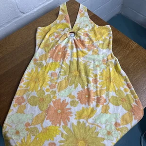 asos design Women’s Terry cloth halter dress size 8 yellow floral Swimsuit Cover - Picture 1 of 7