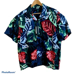 Perry Ellis Shirt Mens Size Large Hawaiian Short Sleeves Bright Leaf Pattern NEW - Picture 1 of 5