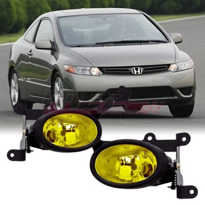 2006-2008 For Honda Civic Coupe Yellow Lens Pair Bumper Fog Lights+Wiring+Switch - Изображение 1 из 4