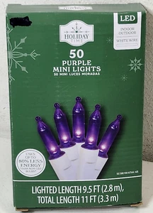 Holiday Time LED Mini Light Set on White Wire Purple Bulbs, 50 Count NEW - Picture 1 of 5