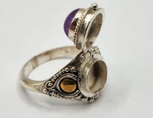 Tamaño 7 Anillo Plata Esterlina Compartimento Apertura Púrpura Amatista Oro Discos Cuentas - Imagen 1 de 6