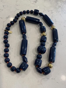 Kate Spade MARINA BAY CHUNKY BEADS NAVY BLUE & Gold Tone Long Station Necklace - Picture 1 of 8