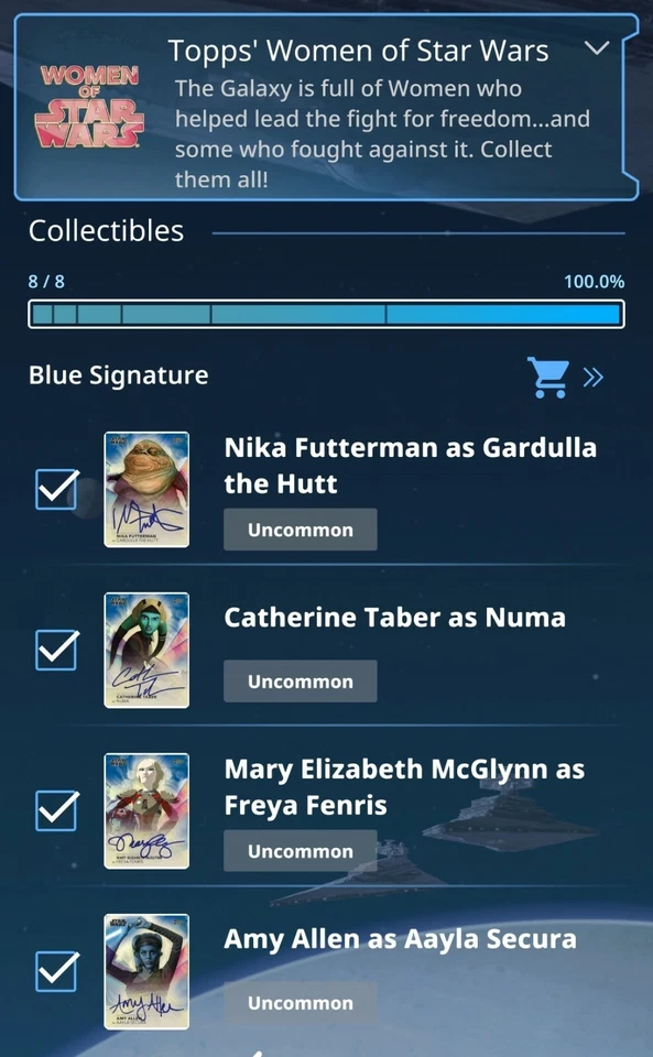 Topps Star Wars Card Trader Women of Star Wars Signature 8 Card Set Blue Digital - Image 1 of 1