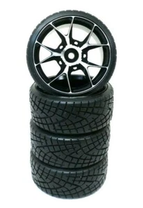 1/10 Scale On-Road Aluminum Black 5Y Spoke Rims W/ Hard Compound Drift Tires - Picture 1 of 8