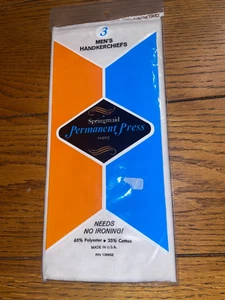 3 Springmaid Permanent Press Men’s Handkerchiefs White Unopened USA - NOS - Picture 1 of 5