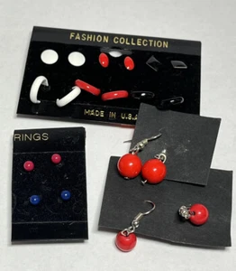 Vintage NOS Ohrringe 80er kräftige Primärfarben rot blau weiß schwarz glänzend WW2664 - Bild 1 von 6