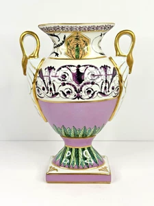 Vintage Porcelain Double Handled Grecian Style Heavy Guilt Vase 11.25" - Picture 1 of 6