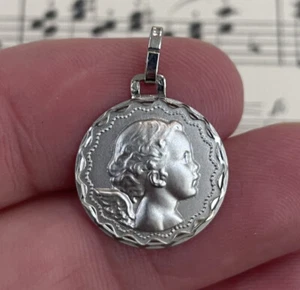 Rare Vintage French 18k Solid White Gold Medal Angel Cherub - Picture 1 of 4