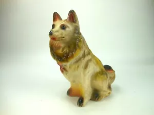 Vintage Chalkware Collie Dog Bank Carnival Prize w Glitter Trim - Picture 1 of 9