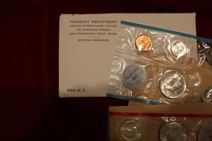 1964 Mint Set. Complete and original 10 coins Both "P" & "D", $1.70 face silver - Picture 1 of 6