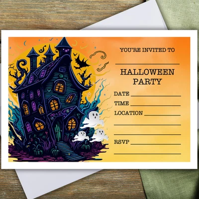 HALLOWEEN PARTY INVITATIONS - 10 invites & envelopes - Image 1 of 3