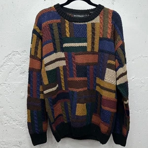 Vintage Silk Cotton Blend Multicolor Colorblock Knit Cosby Grandpa Sweater - Picture 1 of 8