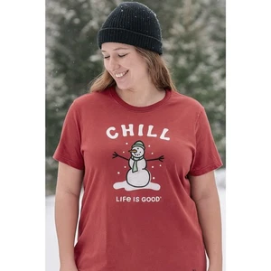 Life Is Good CHILL Schneemann Grafik T-Shirt Damen XL rot Winter Urlaub Tee #F - Bild 1 von 7