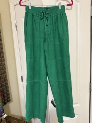 Pantalones verdes ligeros de lino Sanctuary Standard excedente pierna ancha. Talla S-L Foto 1 de 4