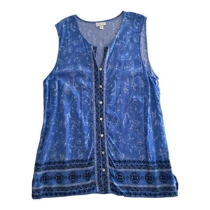 J. Jill Top Damen XL blau ärmellos Blumen Knopfleiste leicht Viskose Boho - Bild 1 von 11