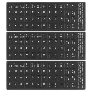 Spanish Keyboard Stickers Black Background W White Lettering 3Pcs - Photo 1/3