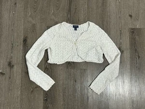 Polo Ralph Lauren Cardigan Sweater Girls Large Cropped Crochet White Cotton - Picture 1 of 7